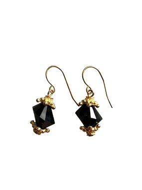BEAUTIFUL WOMENS BLACK TONE STONE DANGLE EARRINGS